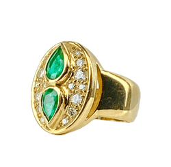 Bague en or jaune, émeraudes et diamants - Castafiore