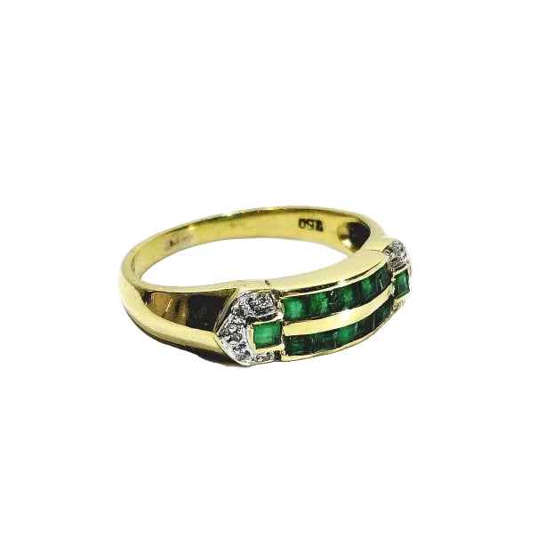 Bague en or jaune, émeraudes et diamants - Castafiore