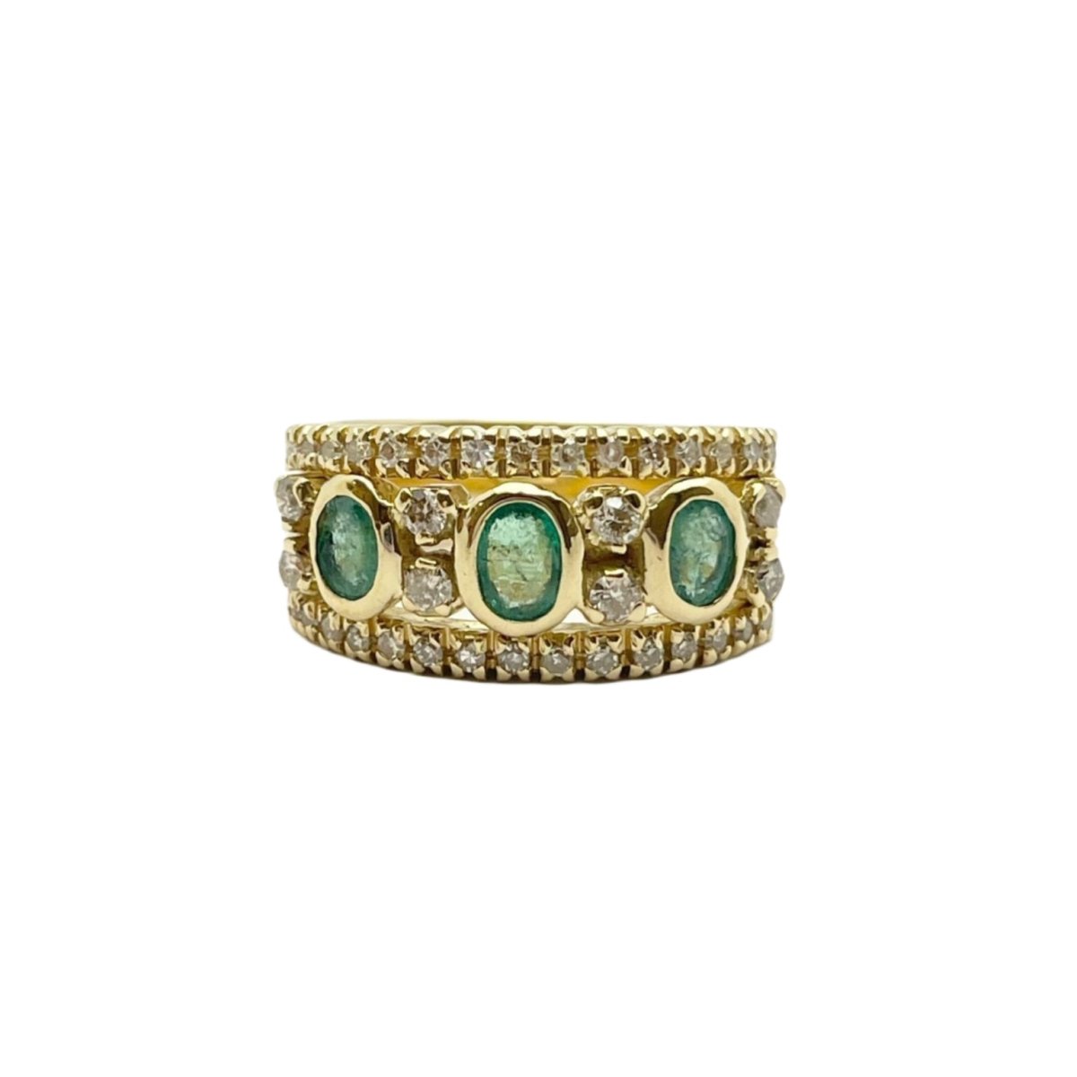 Bague en or jaune, émeraudes et diamants - Castafiore