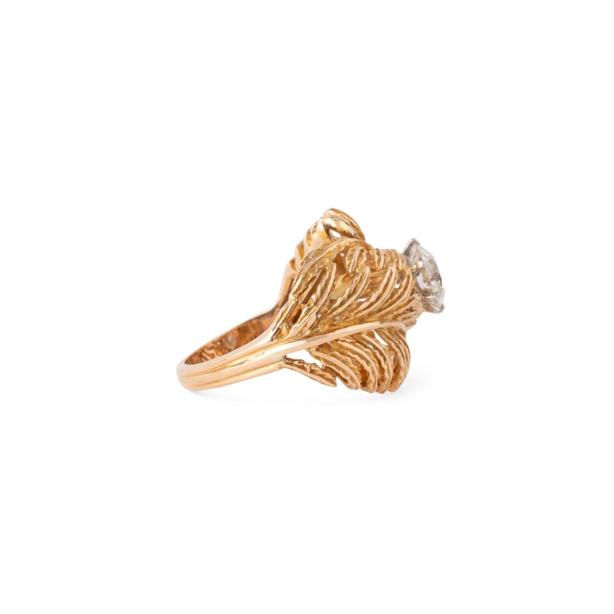 Bague en or jaune en forme de plume ornée d'un solitaire - Castafiore