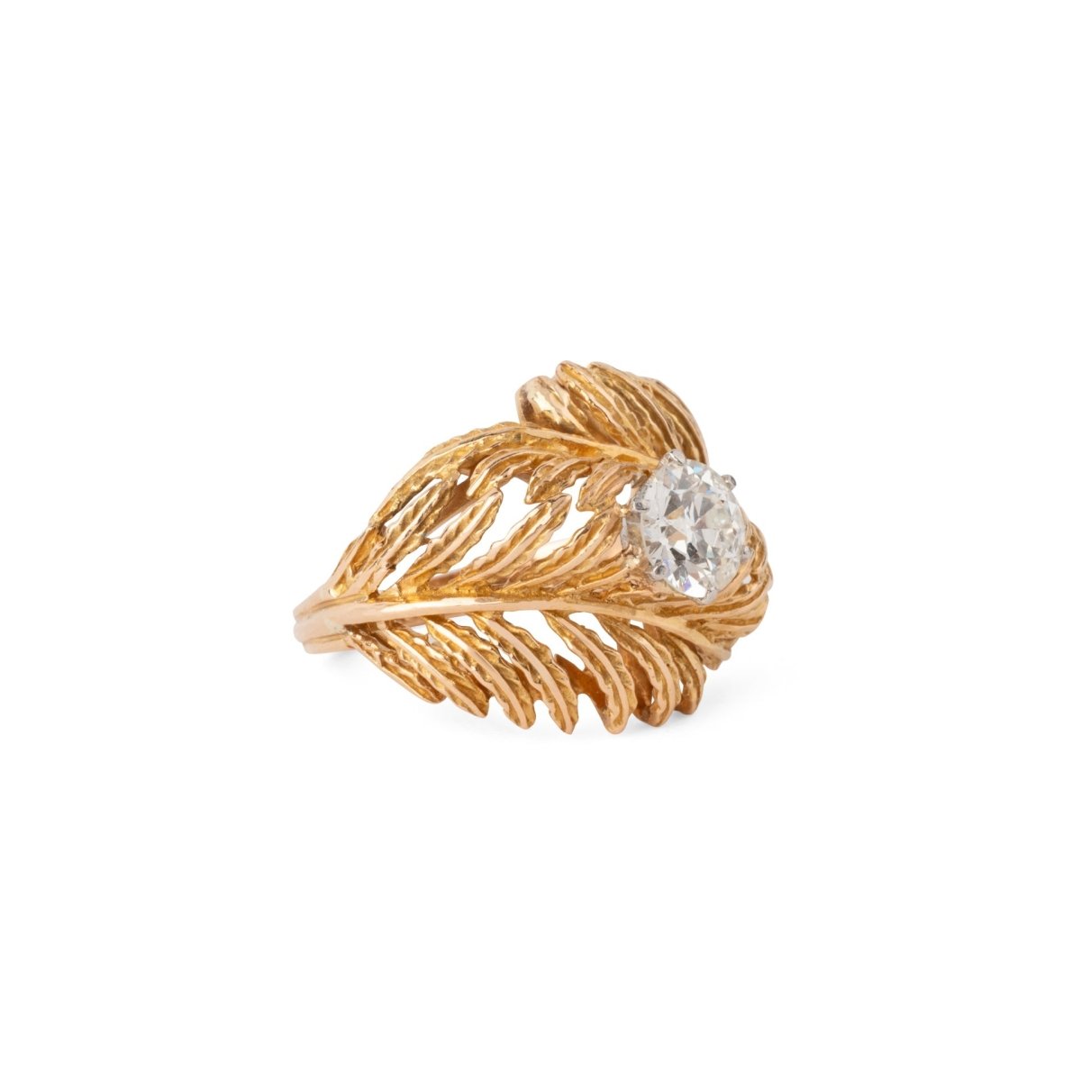 Bague en or jaune en forme de plume ornée d'un solitaire - Castafiore