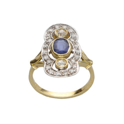 Bague en or jaune et gris 18 Cts avec saphirs et diamants vers 1970. Taille 55. - Castafiore