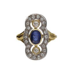 Bague en or jaune et gris 18 Cts avec saphirs et diamants vers 1970. Taille 55. - Castafiore