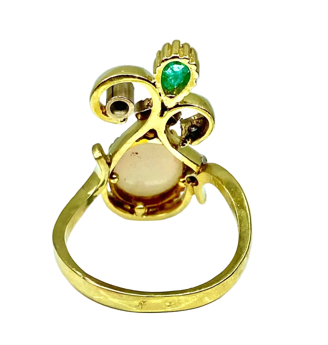 Bague en or jaune et or blanc 18 carats en opale, émeraude et diamants - Castafiore