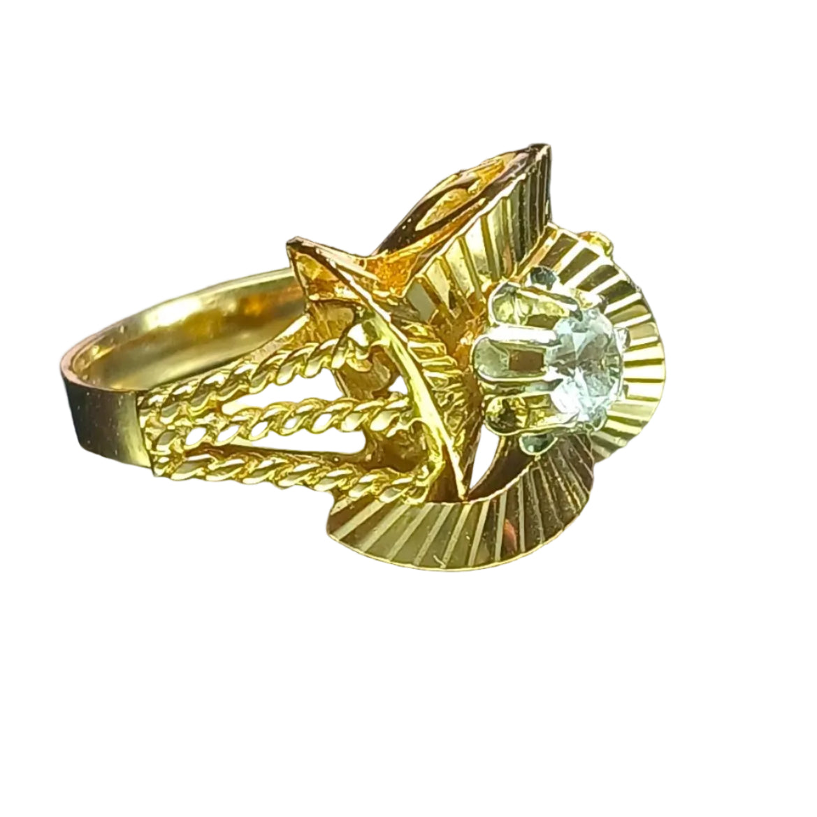 Bague en or jaune et pierre blanche - Castafiore