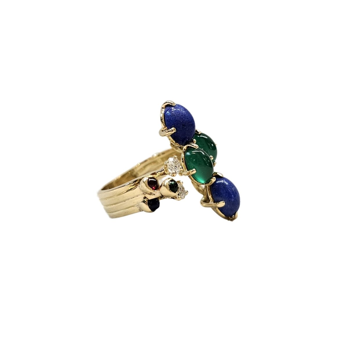 Bague en or jaune, lapis lazuli, diamant et chrysoprase - Castafiore