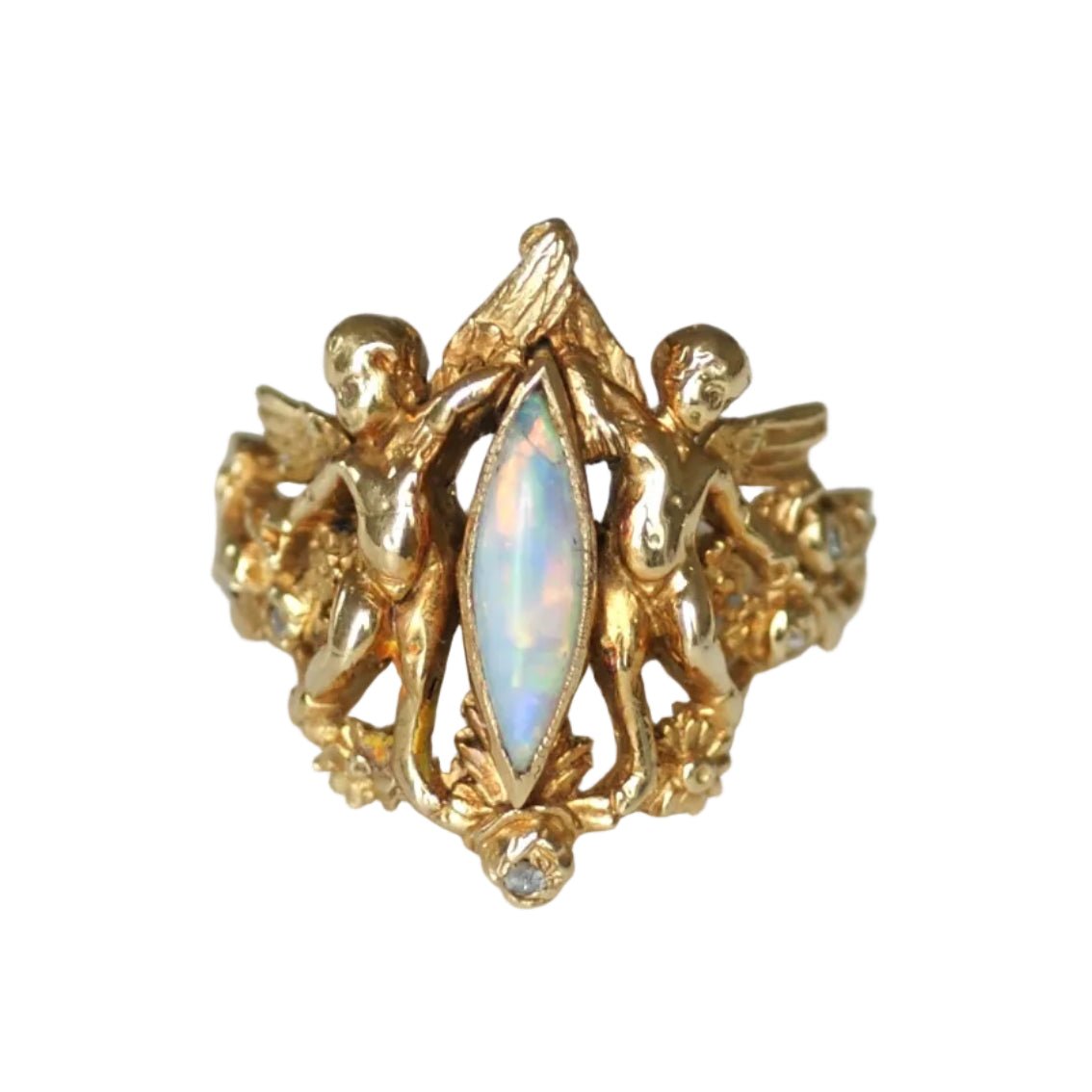 Bague en or jaune, opale et diamants - Castafiore