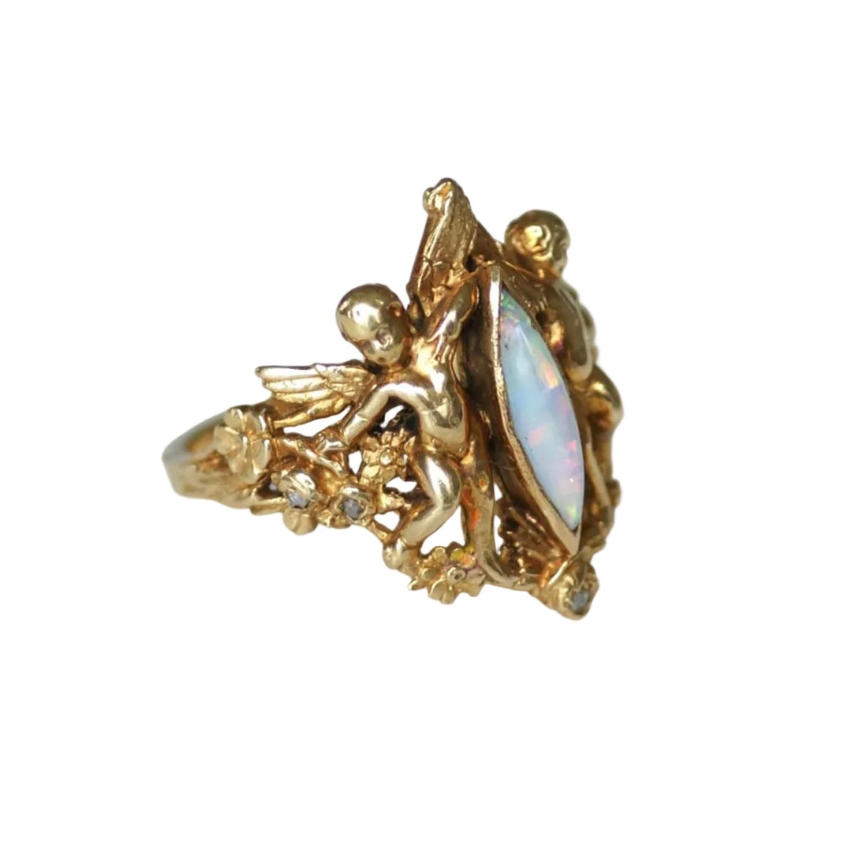 Bague en or jaune, opale et diamants - Castafiore