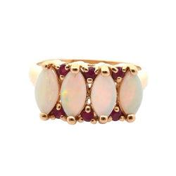 Ring vintage opals and rubies in 18k gold