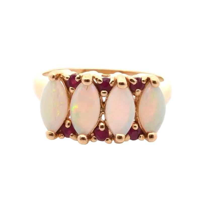 Ring vintage opals and rubies in 18k gold