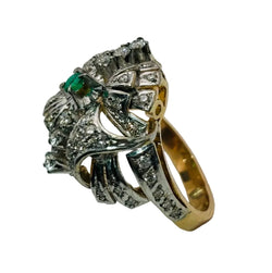Bague en or jaune, or blanc, émeraude, et diamants - Castafiore