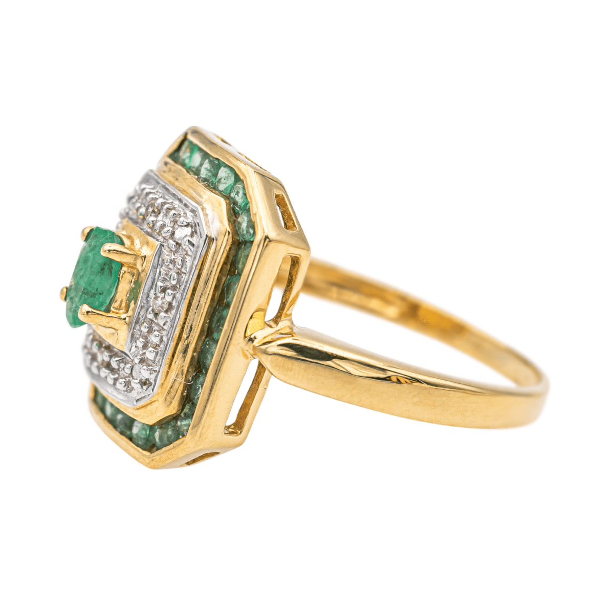 Bague en or jaune, or blanc, émeraudes et diamants - Castafiore
