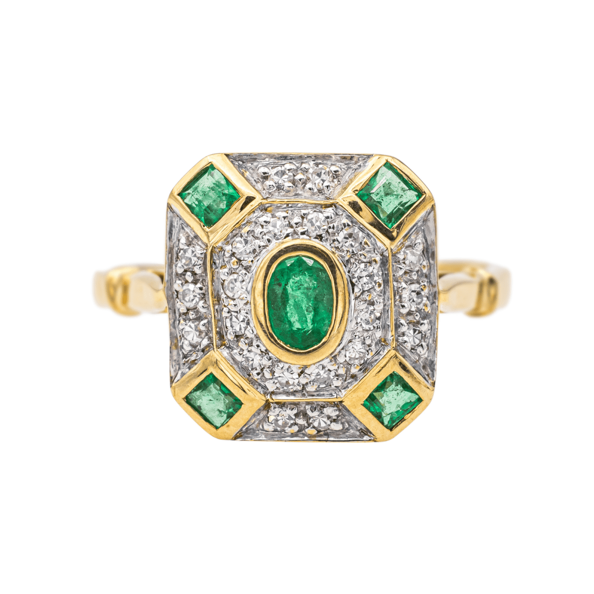 Bague en or jaune, or blanc, émeraudes et diamants - Castafiore