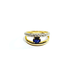 Bague en or jaune, or blanc, saphir et diamants - Castafiore