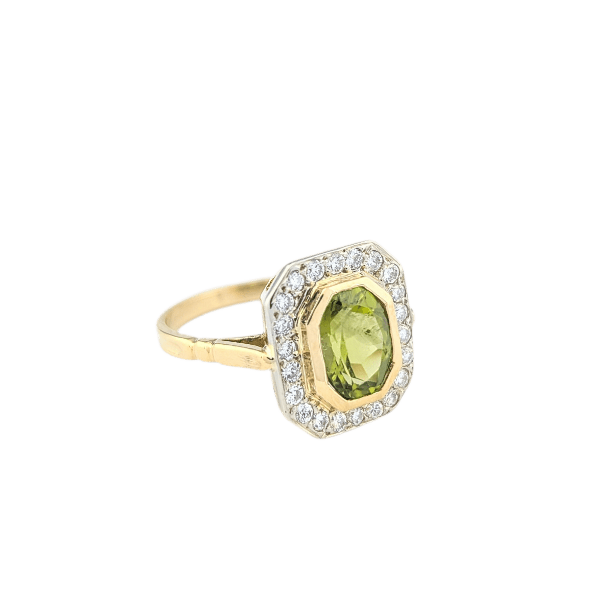 Bague en or jaune, péridot et diamants - Castafiore