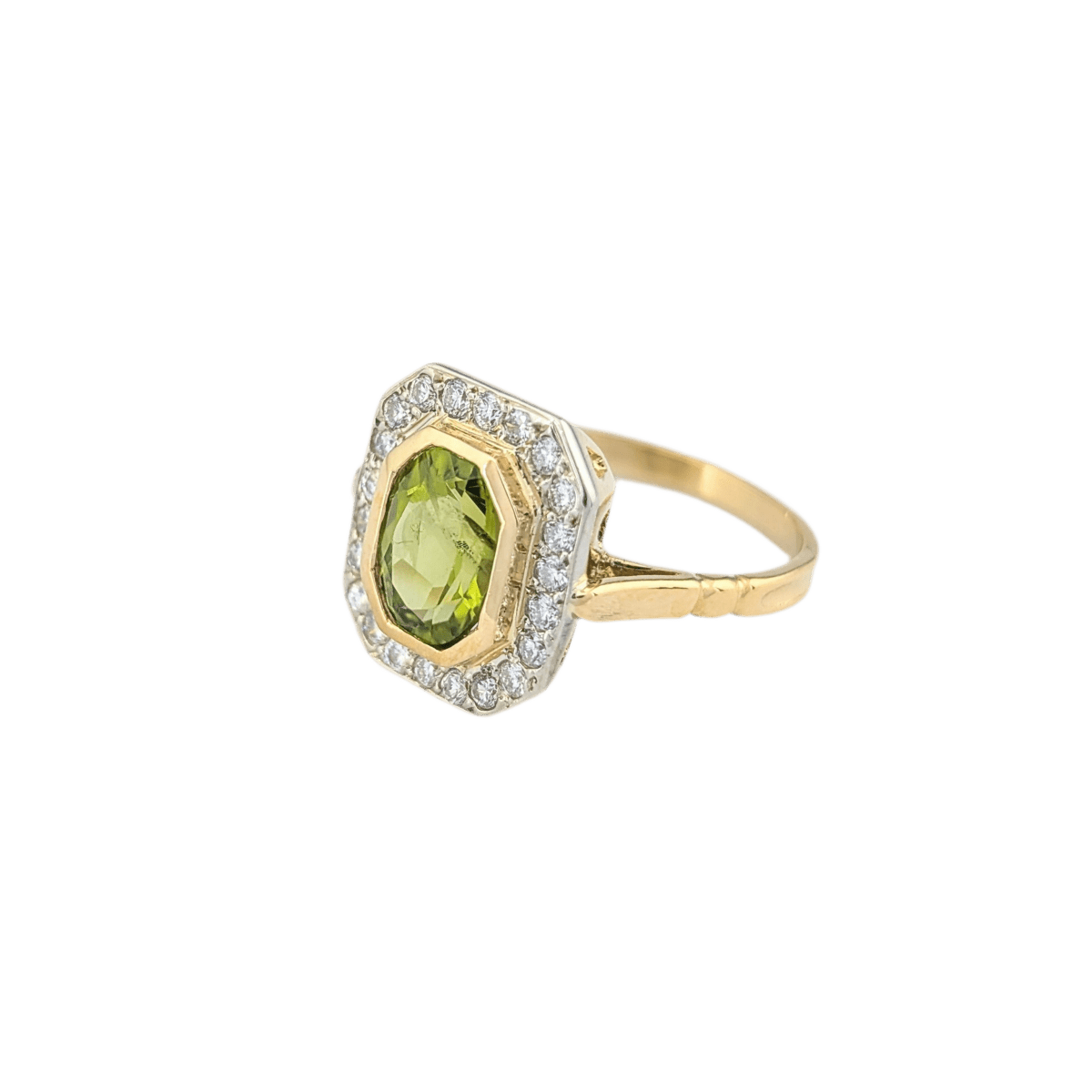 Bague en or jaune, péridot et diamants - Castafiore