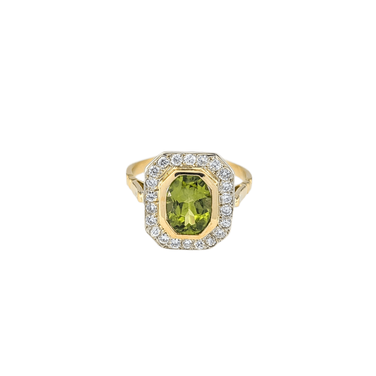 Bague en or jaune, péridot et diamants - Castafiore