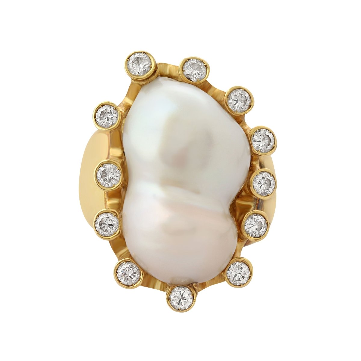 Bague en or jaune, perle de culture et diamants - Castafiore