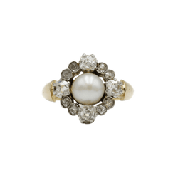 Bague en or jaune, perle et diamants - Castafiore