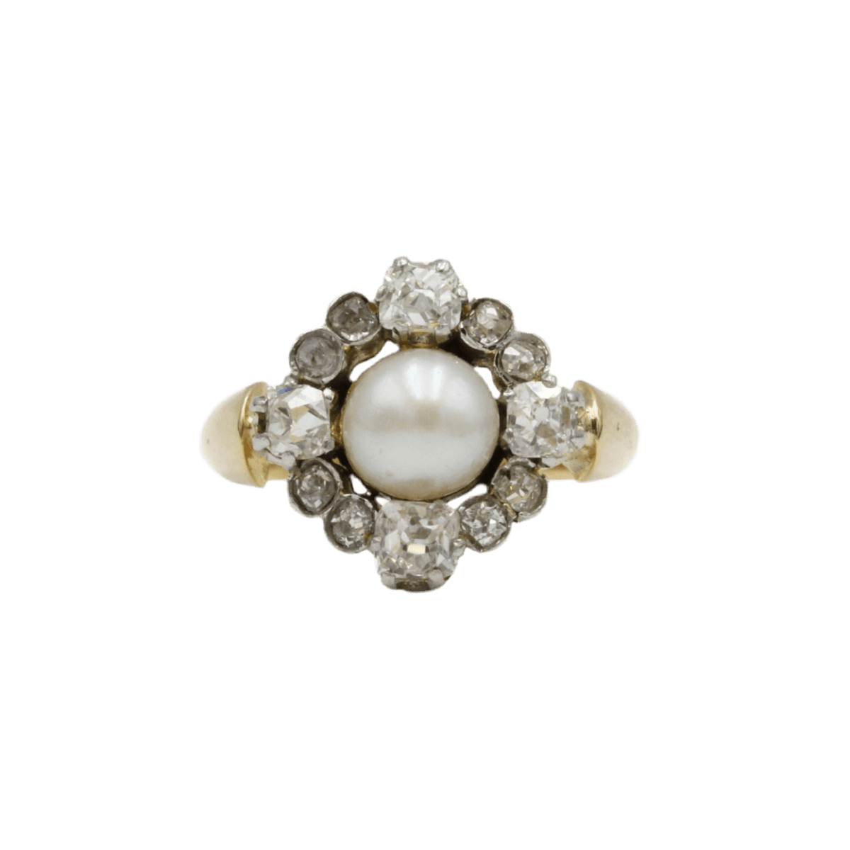 Bague en or jaune, perle et diamants - Castafiore