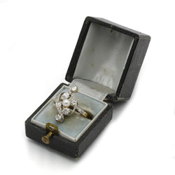 Bague en or jaune, perle et diamants - Castafiore