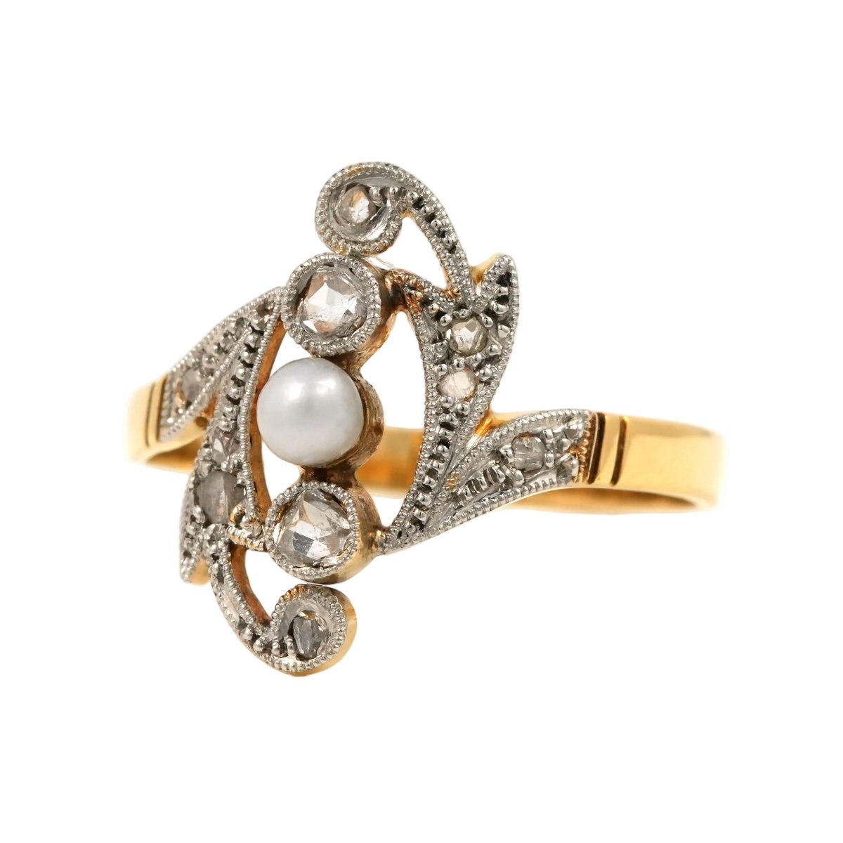 Bague en or jaune, perle et diamants - Castafiore
