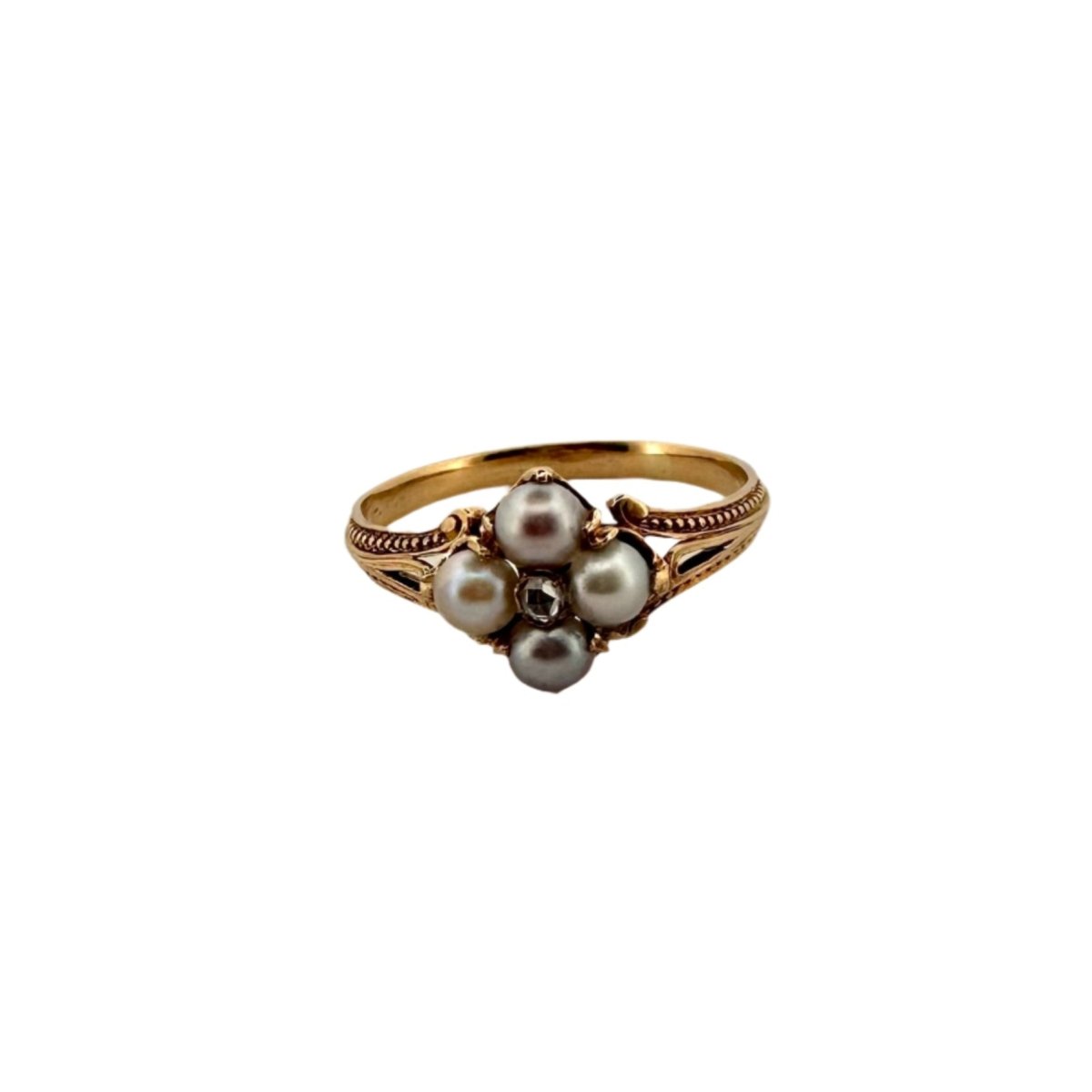 Bague en or jaune, perles et diamant - Castafiore
