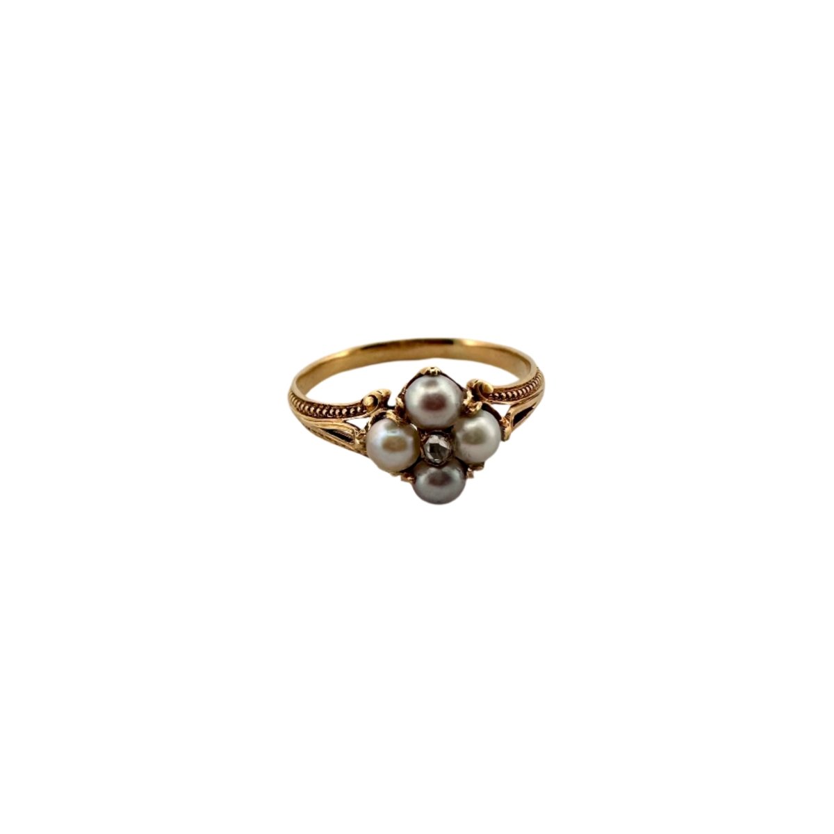 Bague en or jaune, perles et diamant - Castafiore