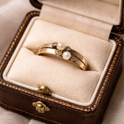 Bague en or jaune, perles, et diamants - Castafiore