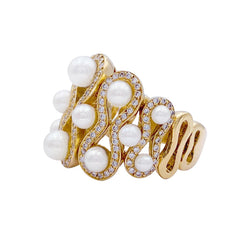 Bague en or jaune, perles et diamants - Castafiore