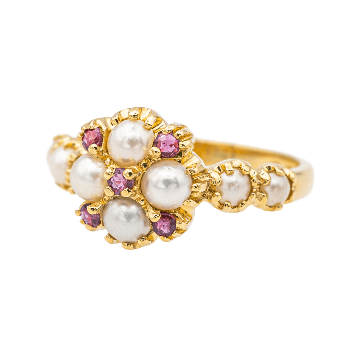 Bague en or jaune, perles et rubis - Castafiore