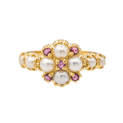 Bague en or jaune, perles et rubis - Castafiore