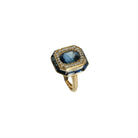 Bague en or jaune, pierre bleue et diamants - Castafiore