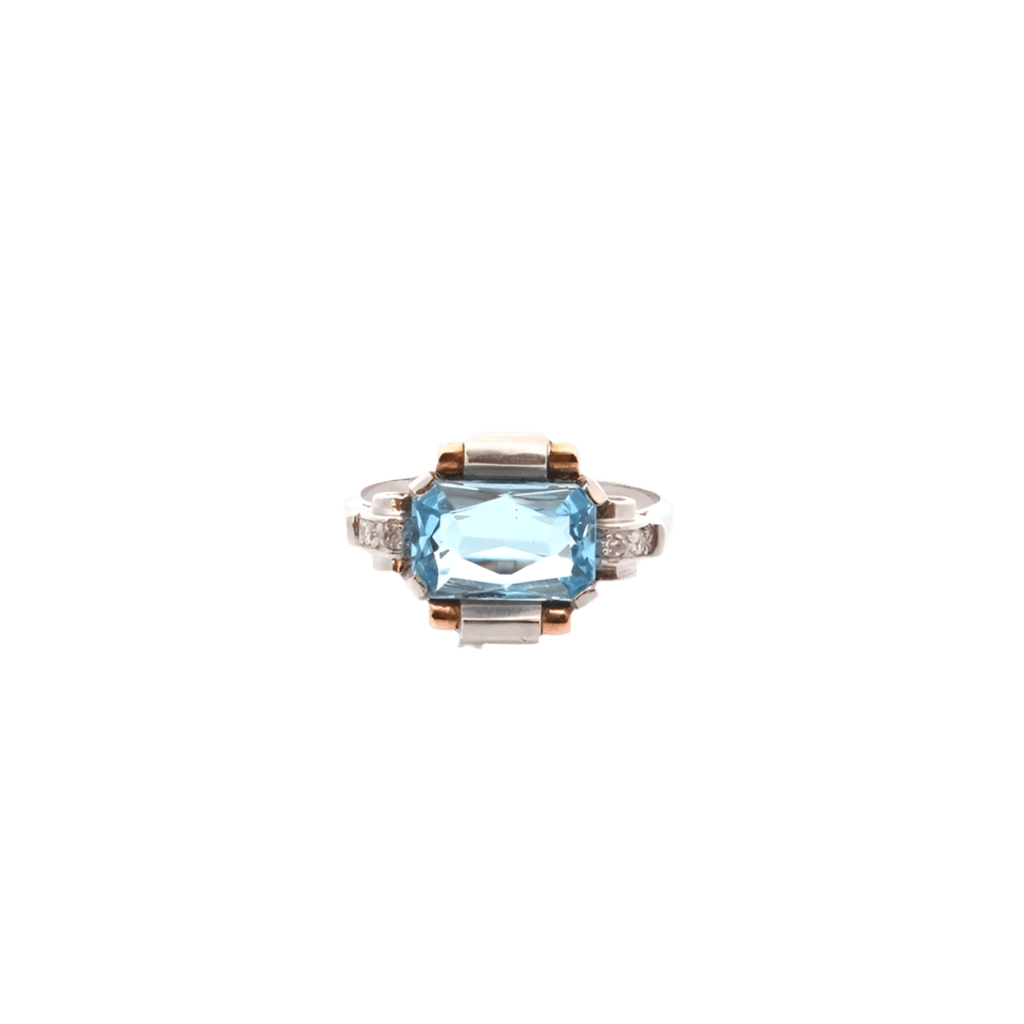 Bague en or jaune, platine, aigue - marine et diamants - Castafiore