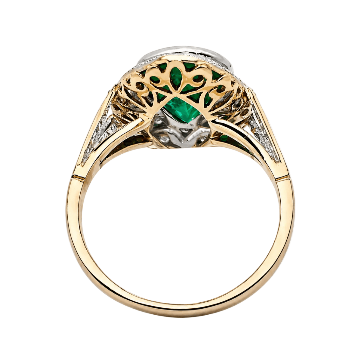 Bague en or jaune, platine, émeraude et diamants - Castafiore