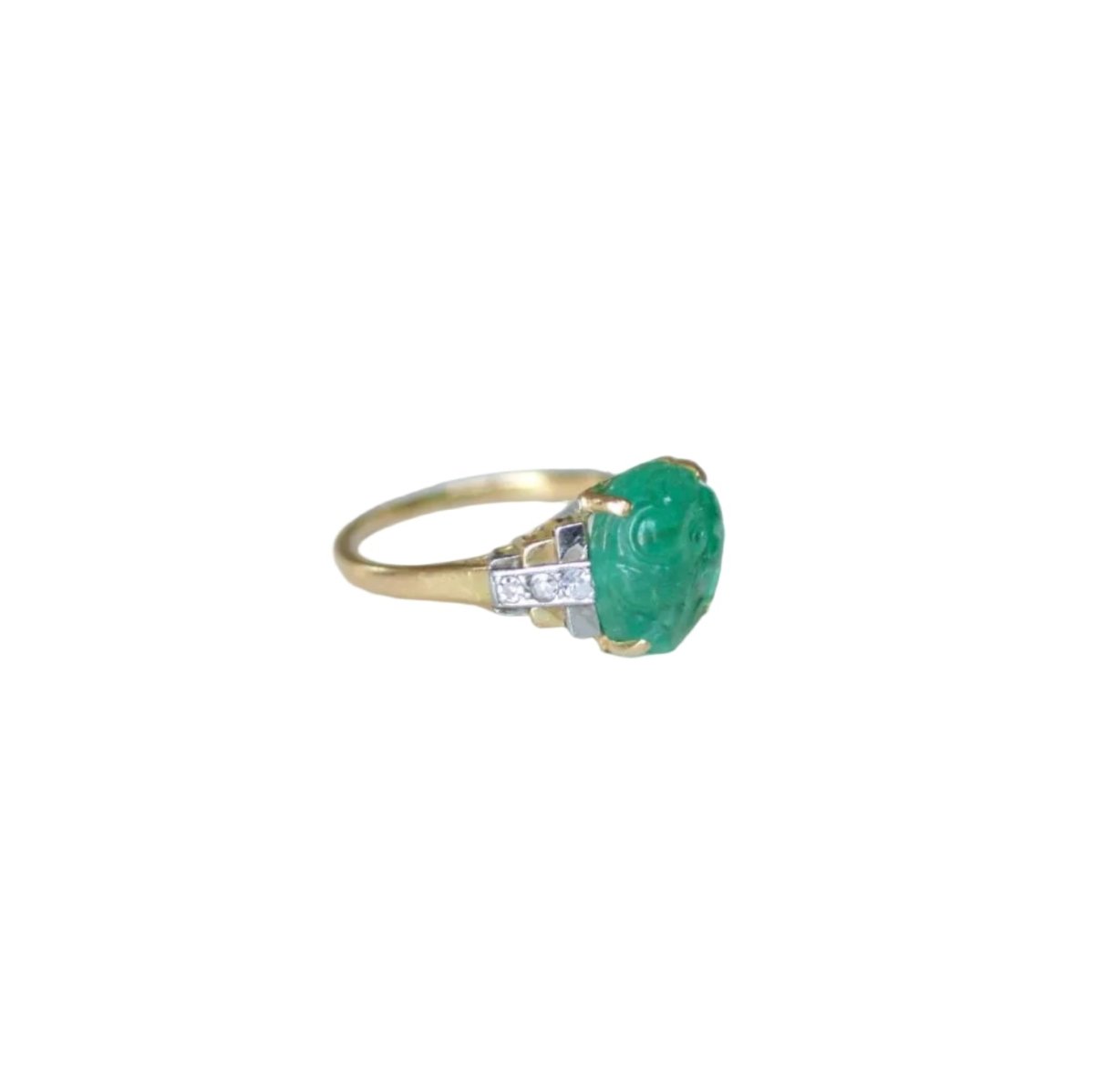 Bague en or jaune, platine, émeraude, et diamants - Castafiore
