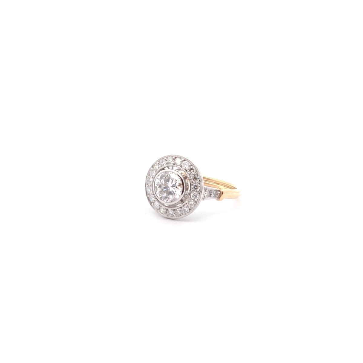 Bague en or jaune, platine et diamant - Castafiore