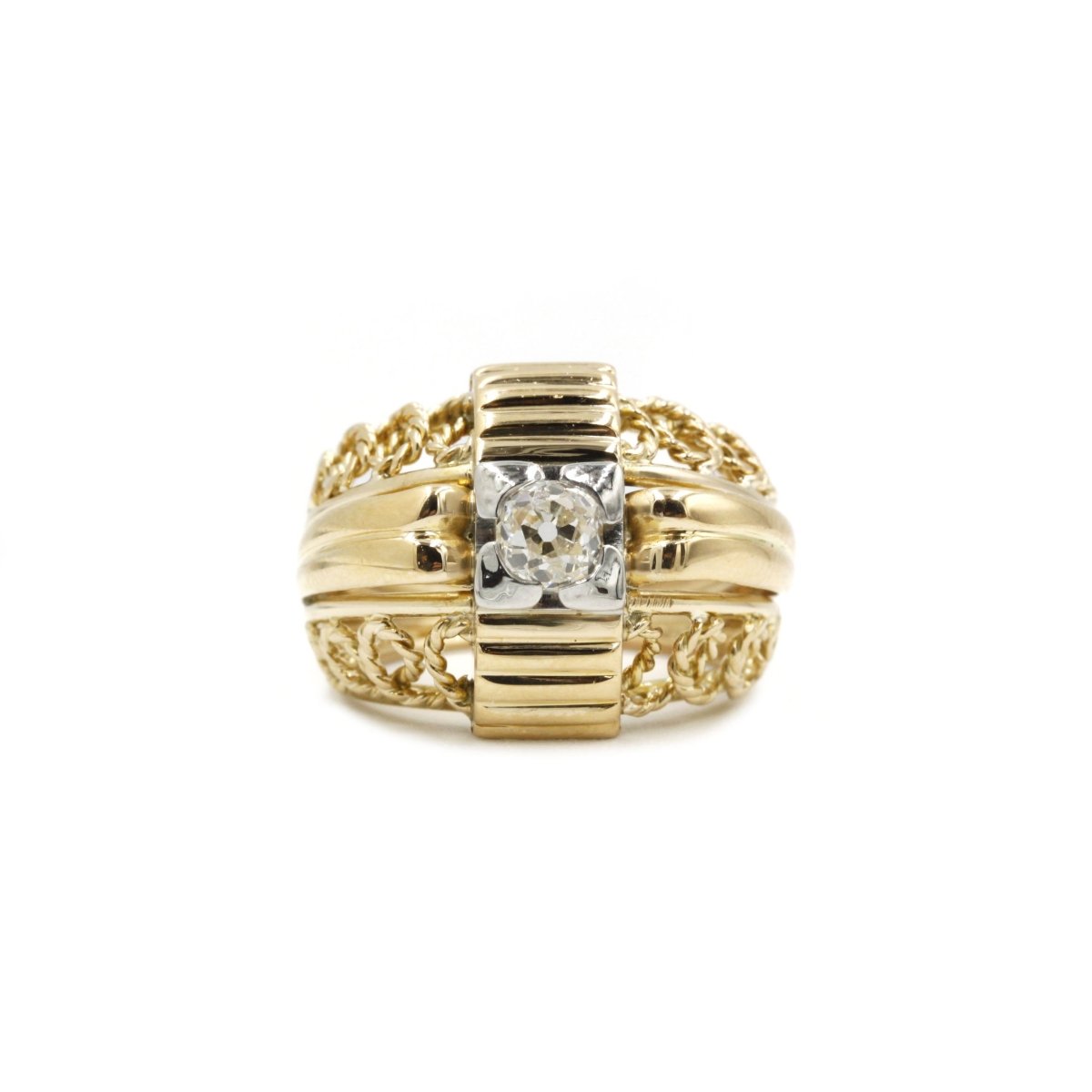 Bague en or jaune, platine et diamant - Castafiore