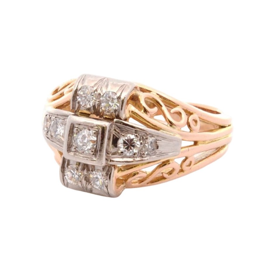 Bague en or jaune, platine, et diamants - Castafiore