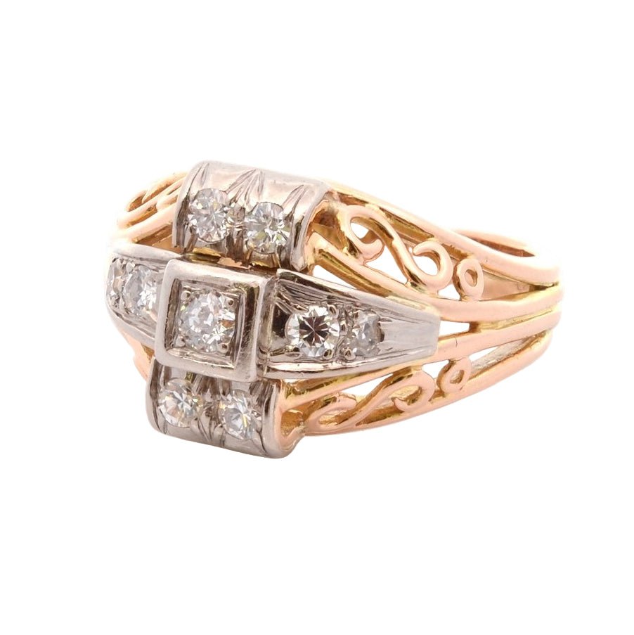 Bague en or jaune, platine, et diamants - Castafiore