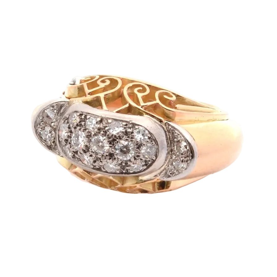 Ring vintage diamonds in gold and paltinium