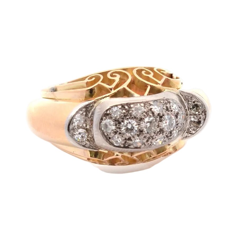 Ring vintage diamonds in gold and paltinium