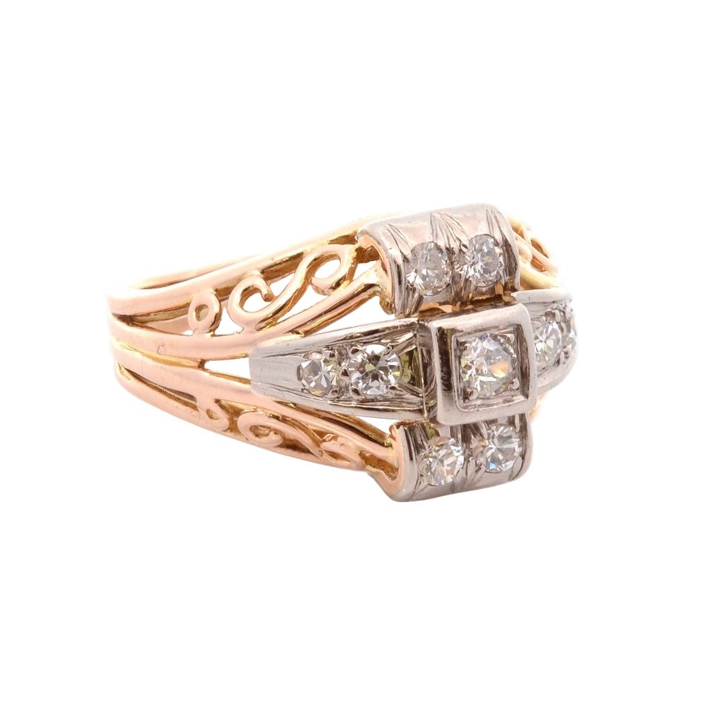 Bague en or jaune, platine, et diamants - Castafiore