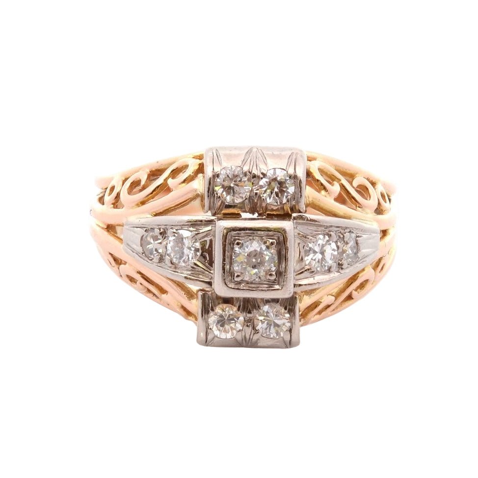 Bague en or jaune, platine, et diamants - Castafiore