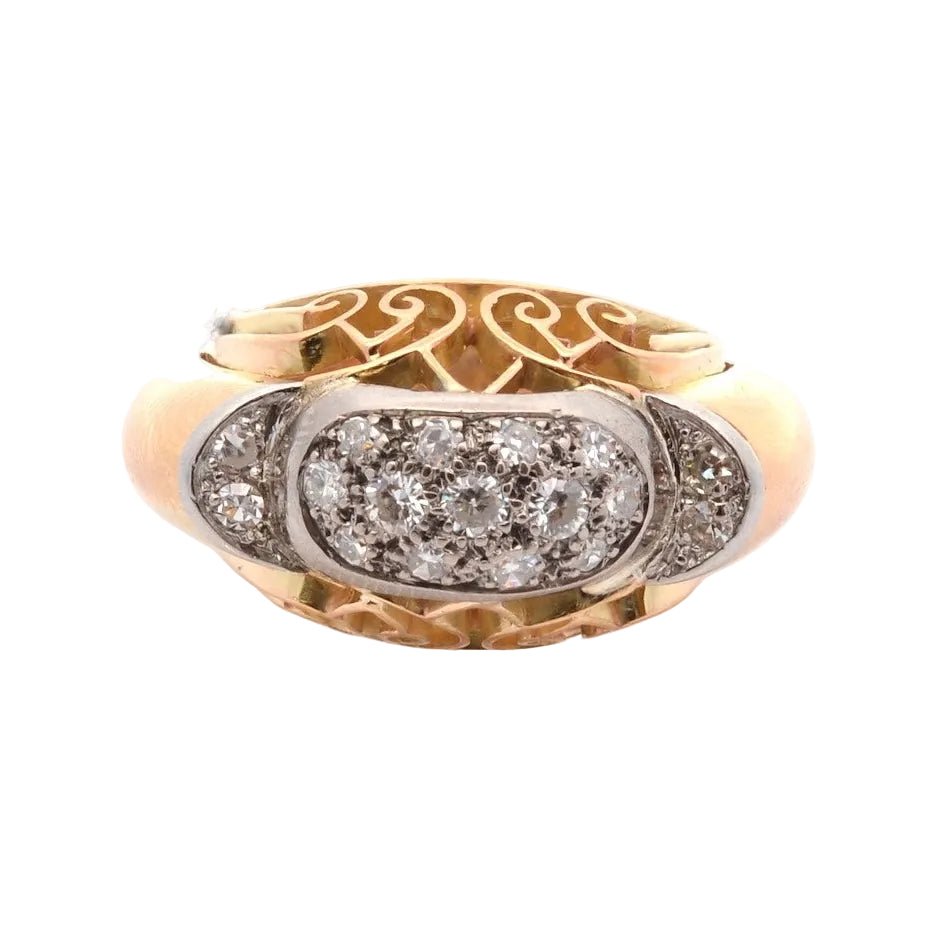 Ring vintage diamonds in gold and paltinium