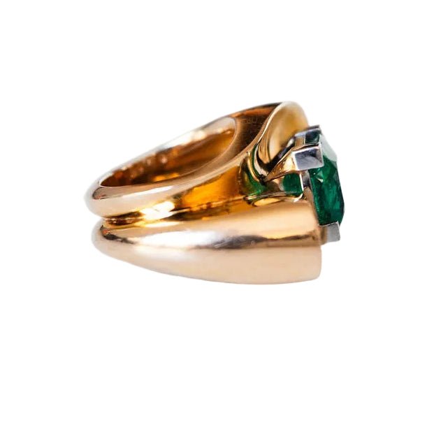 Bague en or jaune, platine et émeraude - Castafiore
