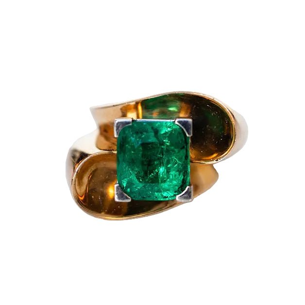 Bague en or jaune, platine et émeraude - Castafiore