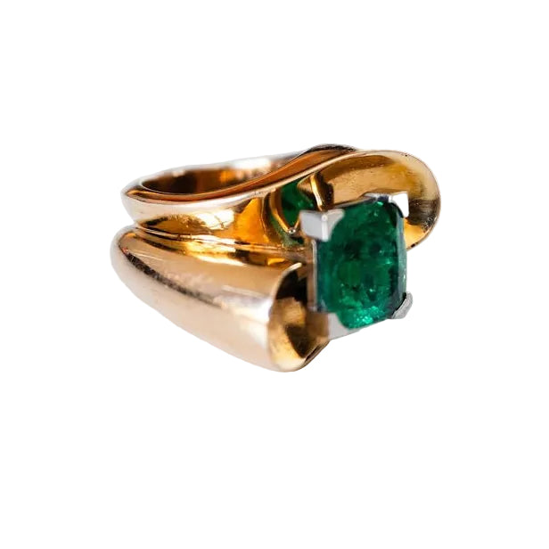 Bague en or jaune, platine et émeraude - Castafiore