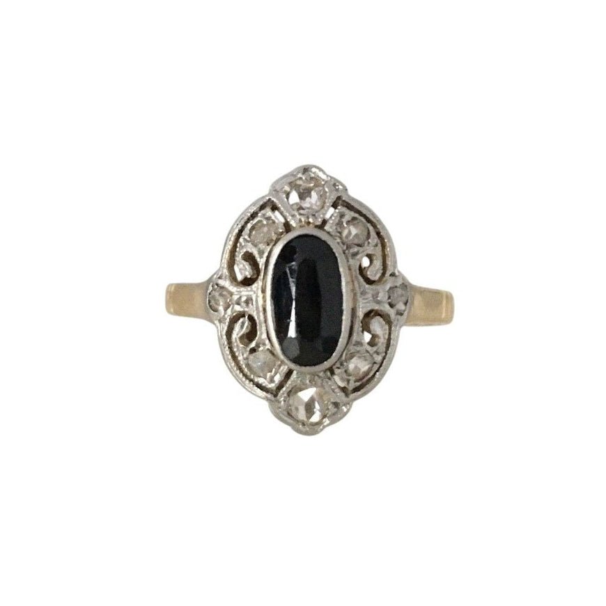 Bague en or jaune, platine, onyx et diamants - Castafiore