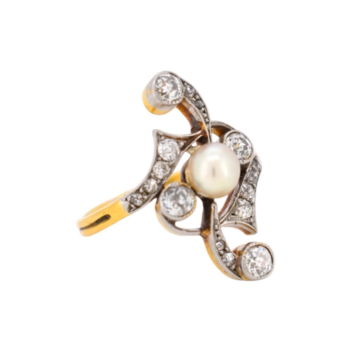 Bague en or jaune, platine, perle et diamants - Castafiore